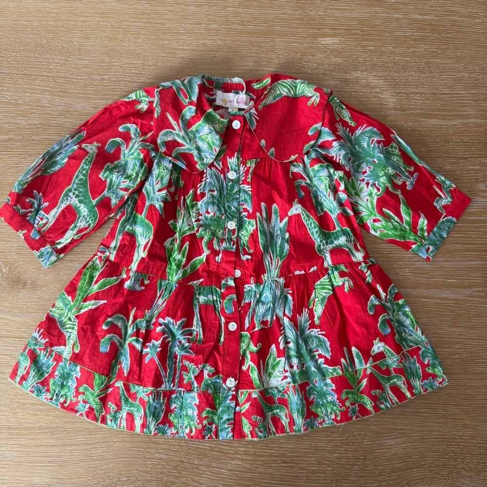 Tropical Palm Red Kids Casual Dress